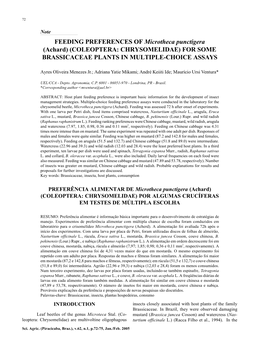 Coleoptera: Chrysomelidae) for Some Brassicaceae Plants in Multiple-Choice Assays