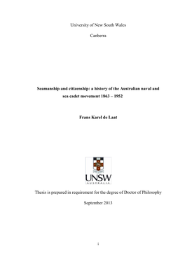A History of the Australian Naval and Sea Cadet Movement 1863 – 1952