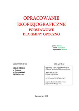 Opracowanie Ekofizjograficzne Dla Gminy Opoczno