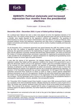 DJIBOUTI: Political Stalemate and Increased Repression Four Months from the Presidential Elections