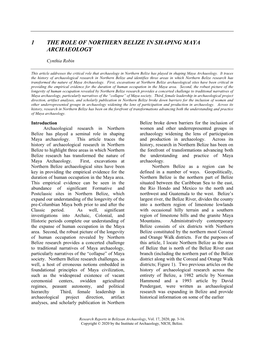 1 the Role of Northern Belize in Shaping Maya Archaeology