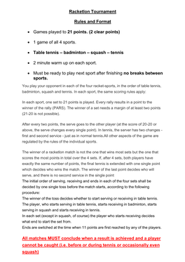 Racketlon Tournament Rules and Format