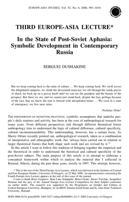 In the State of Post-Soviet Aphasia: Symbolic Development in Contemporary Russia