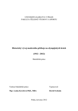 Historický Vývoj Moderního Pětiboje Na Olympijských Hrách (1912 – 2012)