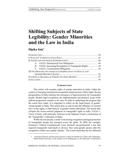 Gender Minorities and the Law in India Dipika Jain†