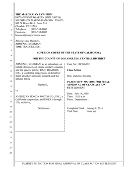 Plaintiffs' Motion for Final Approval