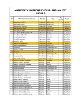 Mathematics Without Borders - Autumn 2017 Group 2