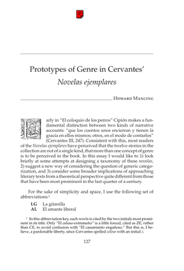 Prototypes of Genre in Cervantes' Novelas Ejemplares