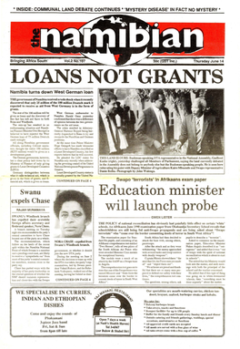 LOANS NOT GRANTS Namibia Turns Down West German Loan