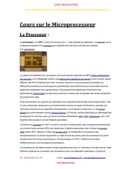 Cours Sur Le Microprocesseur Le Processeur