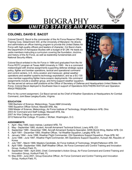 Biography United States Air Force Colonel David E