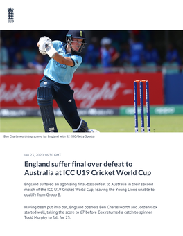 England Suffer Final Over Defeat to Australia at ICC U19 Cricket World Cup