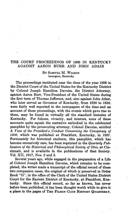 The Court Proceedings of 1806 in Kentucky Against Aaron Burr and John Adair