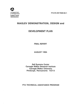Maglev Demonstration, Design and Development Plan I August 1994 Final Report