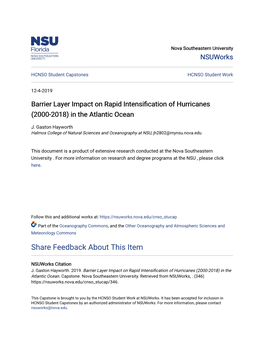 Barrier Layer Impact on Rapid Intensification of Hurricanes (2000-2018) in the Atlantic Ocean