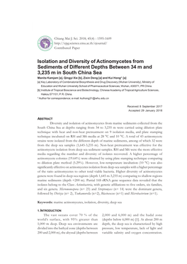 Isolation and Diversity of Actinomycetes from Sediments Of