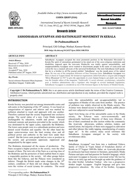 Research Article SAHODHARAN AYYAPPAN and RATIONALIST