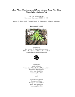 Rare Plant Monitoring and Restoration on Long Pine Key, Everglades National Park