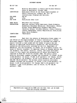 DOCUMENT RESUME ED 307 340 UD 026 367 TITLE Minority