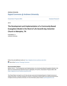 The Development and Implementation of a Community-Based Evangelism Model in the Word of Life Seventh-Day Adventist Church in Memphis, TN