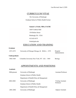 Curriculum Vitae Education and Training Appointments