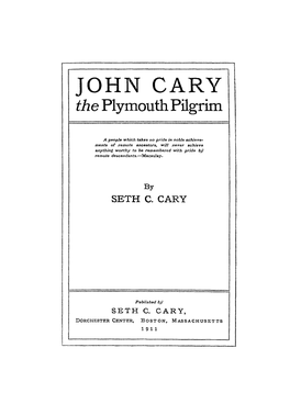 JOHN CARY the Plymouth Pilgrim