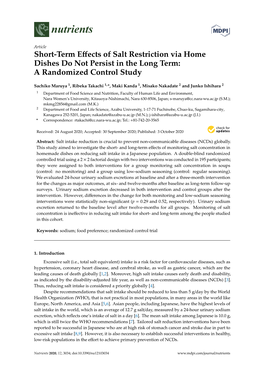 Short-Term Effects of Salt Restriction Via Home Dishes Do Not Persist In