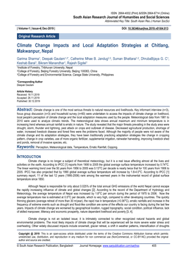 Climate Change Impacts and Local Adaptation Strategies at Chitlang, Makwanpur, Nepal