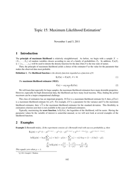 Topic 15: Maximum Likelihood Estimation∗