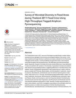 Survey of Microbial Diversity in Flood Areas During Thailand 2011 Flood Crisis Using High-Throughput Tagged Amplicon Pyrosequencing