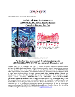 Aniplex of America Announces MONOGATARI Series Second Season Complete Blu-Ray Box Set