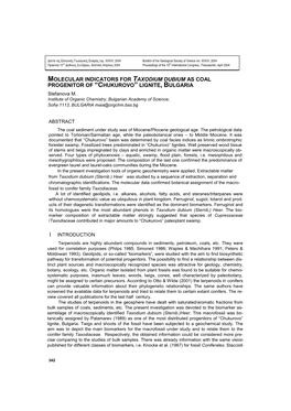 MOLECULAR INDICATORS for TAXODIUM DUBIUM AS COAL PROGENITOR of “CHUKUROVO” LIGNITE, BULGARIA Stefanova M