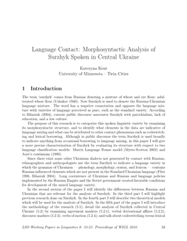 Morphosyntactic Analysis of Surzhyk Spoken in Central Ukraine