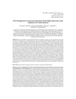 New Patagonian Cretaceous Theropod Sheds Light About the Early Radiation of Coelurosauria