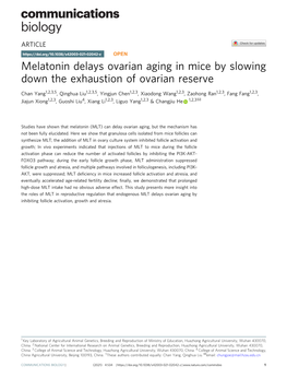 Melatonin Delays Ovarian Aging in Mice by Slowing Down the Exhaustion of Ovarian Reserve