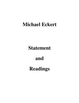 Michael Eckert Statement and Readings