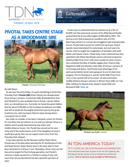 Pivotal Takes Centre Stage As a Broodmare Sire Cont