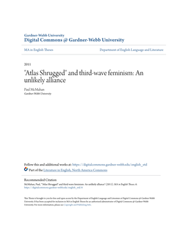 Atlas Shrugged" and Third-Wave Feminism: an Unlikely Alliance Paul Mcmahan Gardner-Webb University