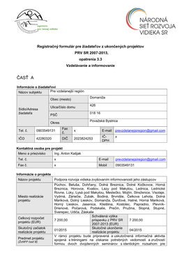 Registračný Formulár Pre Žiadateľov V Rámci