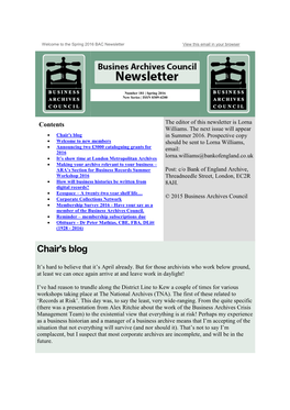 Chair's Blog in Summer 2016