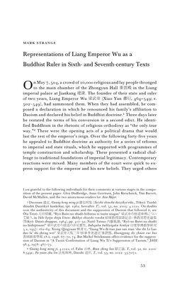 Representations of Liang Emperor Wu As a Buddhist Ruler in Sixth- and Seventh-Century Texts