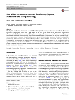 New Albian Ammonite Faunas from Semelenberg (Alpstein, Switzerland) and Their Paleoecology