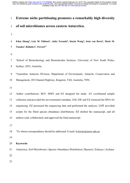 Extreme Niche Partitioning Promotes a Remarkably High Diversity of Soil Microbiomes Across Eastern Antarctica