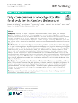 Early Consequences of Allopolyploidy Alter Floral Evolution in Nicotiana (Solanaceae) Elizabeth W