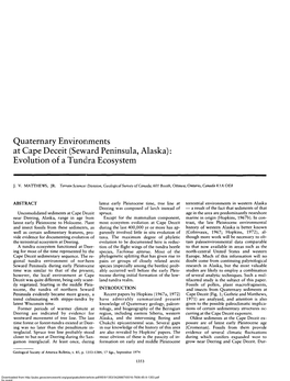 Quaternary Environments at Cape Deceit (Seward Peninsula, Alaska): Evolution of a Tunclra Ecosystem