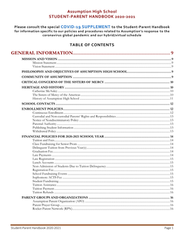 Student-Parent Handbook 2020-2021