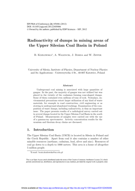 Radioactivity of Dumps in Mining Areas of the Upper Silesian Coal Basin in Poland