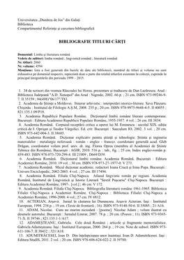 Bibliografie Titluri Cărţi