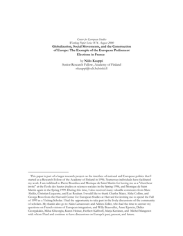 Globalization, Social Movements, and the Construction of Europe: the Example of the European Parliament Elections in France∗