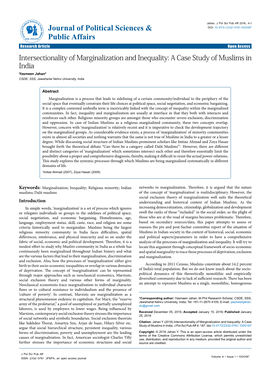 Intersectionality of Marginalization and Inequality: a Case Study of Muslims in India Yasmeen Jahan* CSDE, SSS, Jawaharlal Nehru University, India